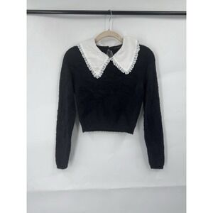 Forever 21 Peasant Cottage Peter Pan Collar Sweater S Black Whimsigoth Coquette